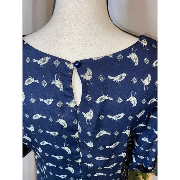 Lily Rose size Medium GUC Blue GUC Lined Dress with Birds Button Closure - Picture 7 of 12